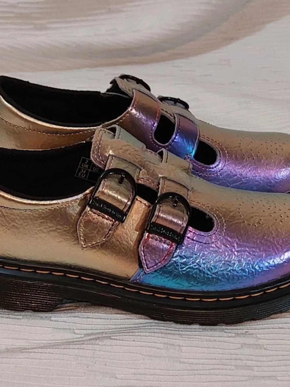 Dr. Martens Kids Iridescent Mary Jane Shoes - Metallic Rainbow Sheen Kids Size 3